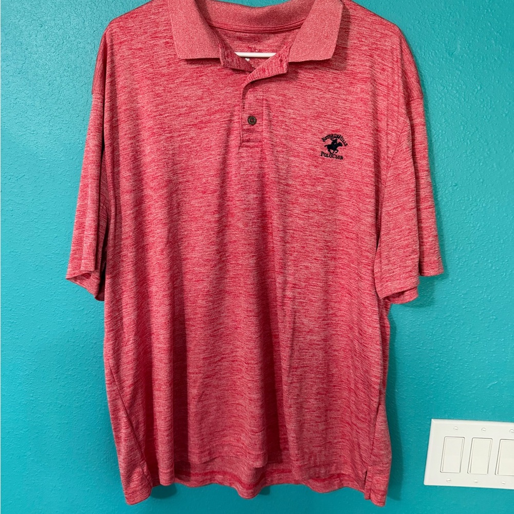 Beverly Hills Polo Club Heathered Coral Red Polo